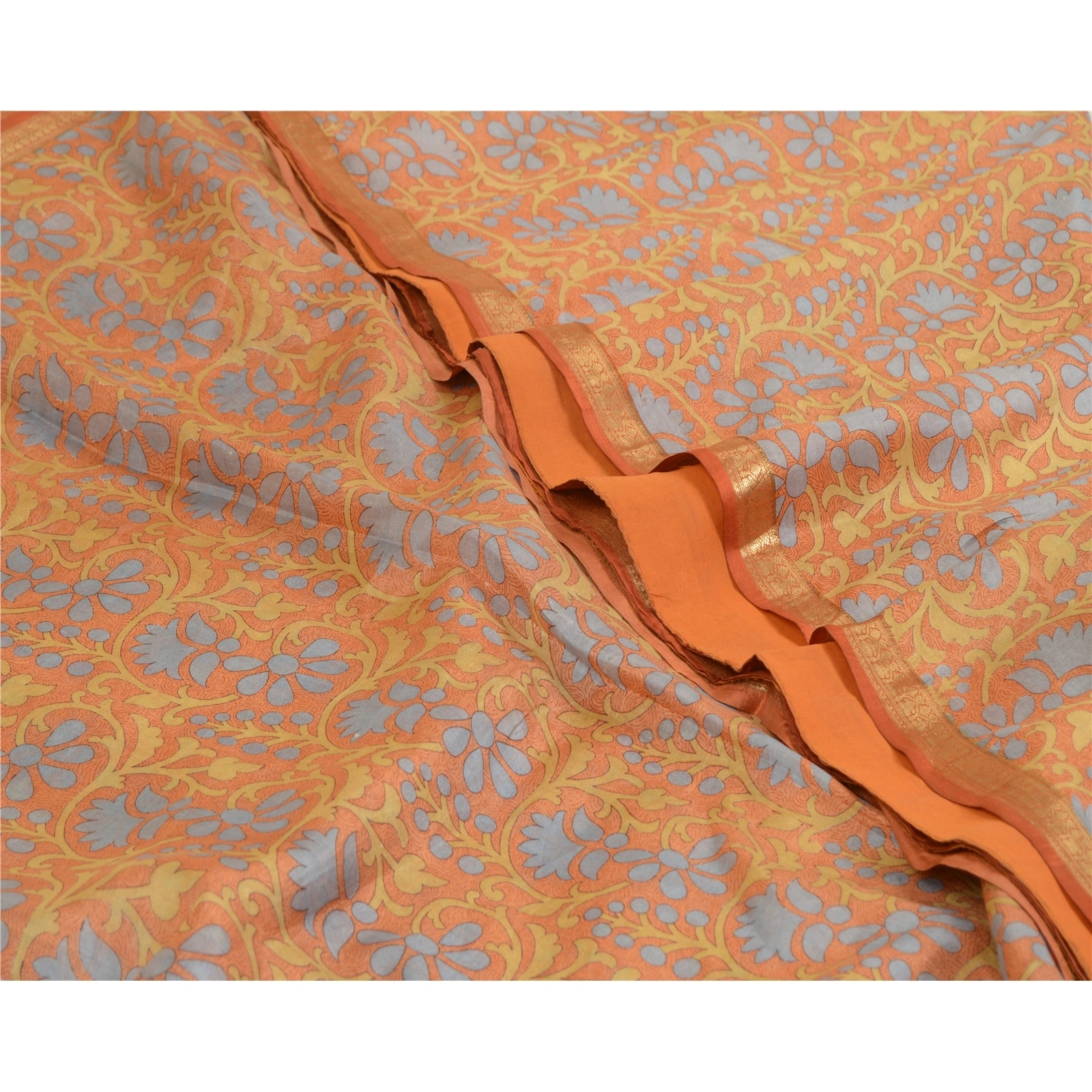 Sanskriti Vintage Orange Sarees Pure Silk Printed Sari Craft Zari Border Fabric, PR-64736-Shade Of Orange-Pure Silk-5