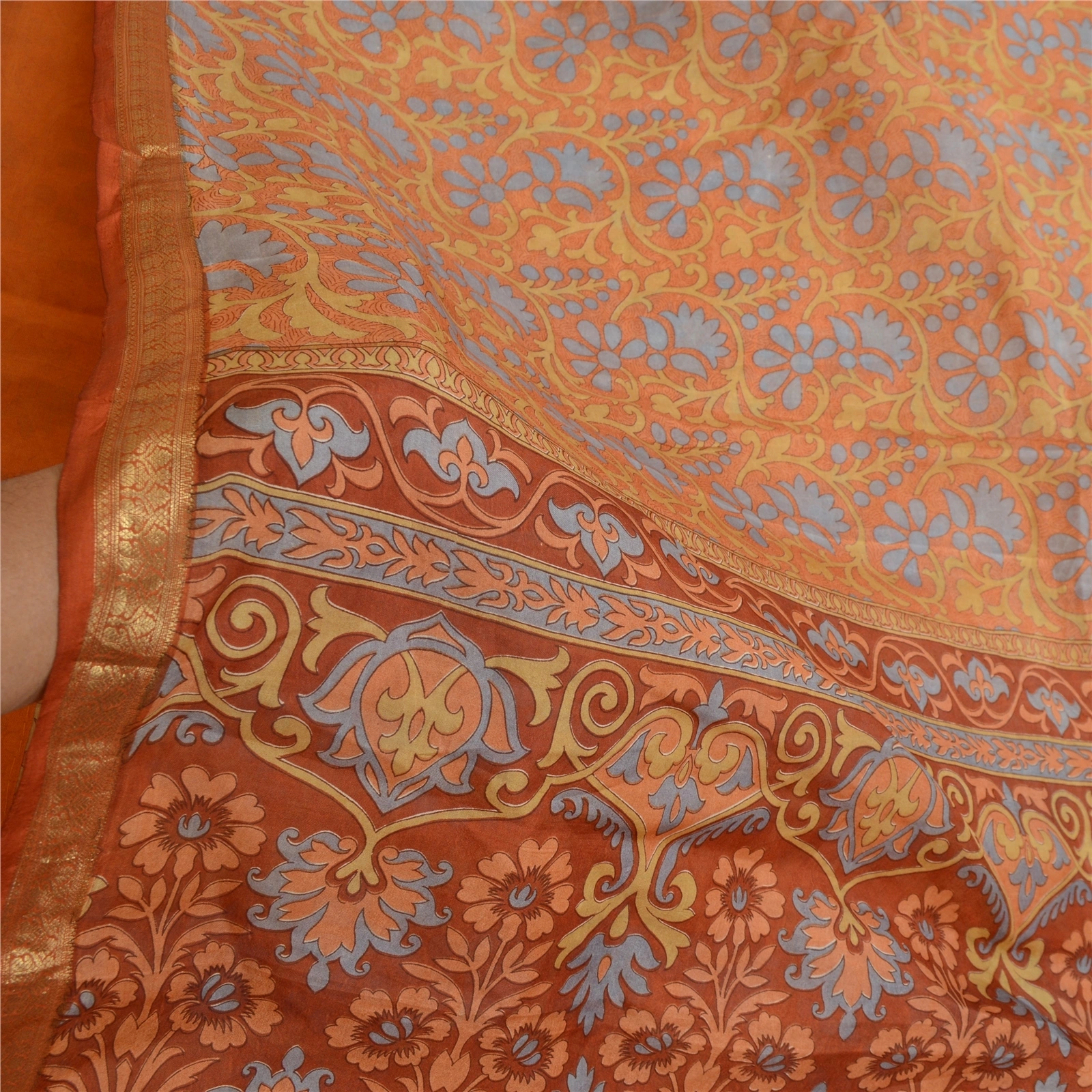 Sanskriti Vintage Orange Sarees Pure Silk Printed Sari Craft Zari Border Fabric, PR-64736-Shade Of Orange-Pure Silk-8