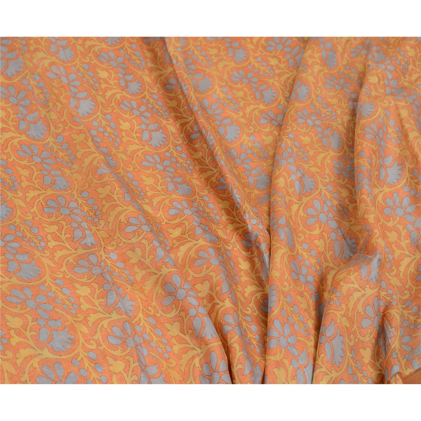 Sanskriti Vintage Orange Sarees Pure Silk Printed Sari Craft Zari Border Fabric, PR-64736-Shade Of Orange-Pure Silk-9