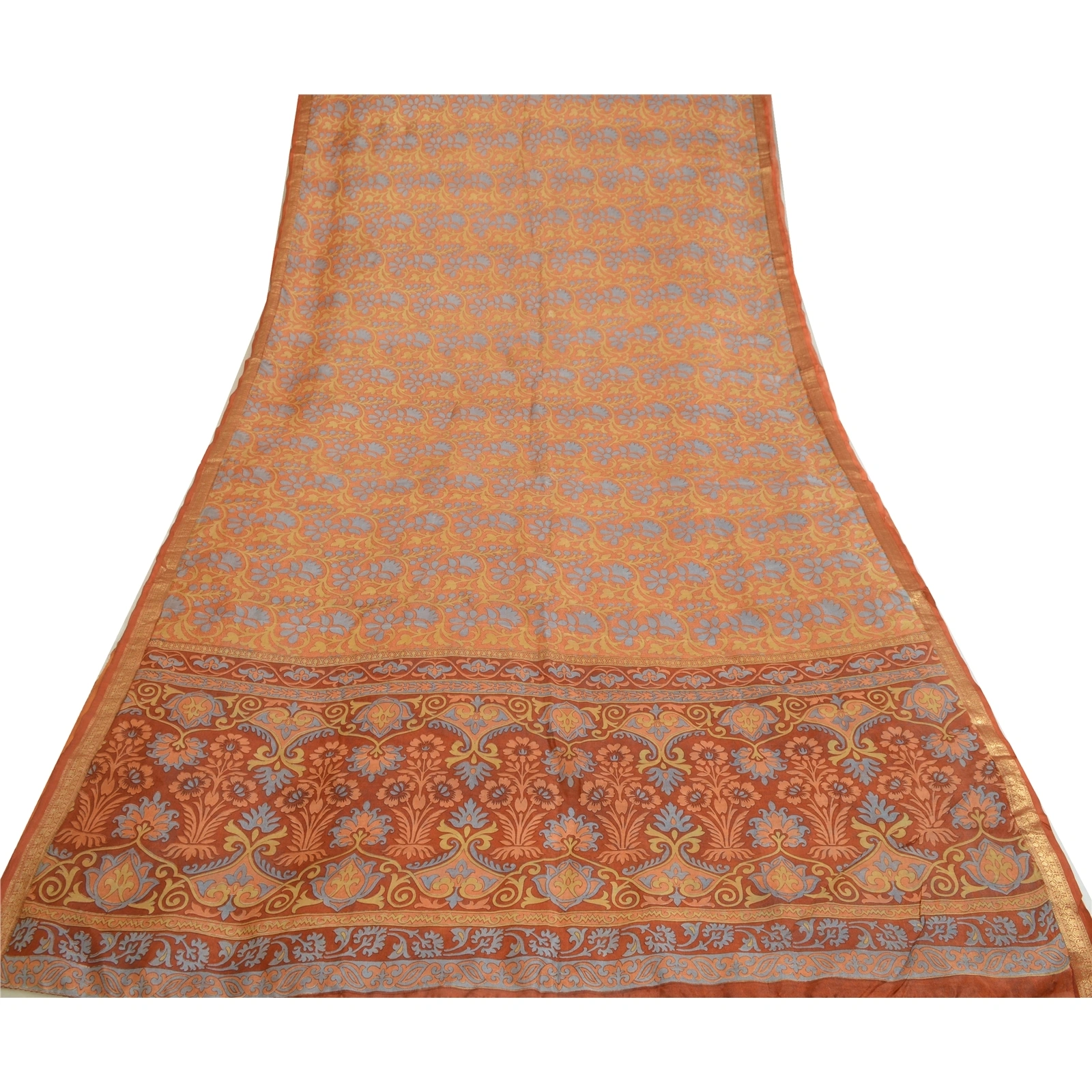 Sanskriti Vintage Orange Sarees Pure Silk Printed Sari Craft Zari Border Fabric, PR-64736-Shade Of Orange-Pure Silk-11