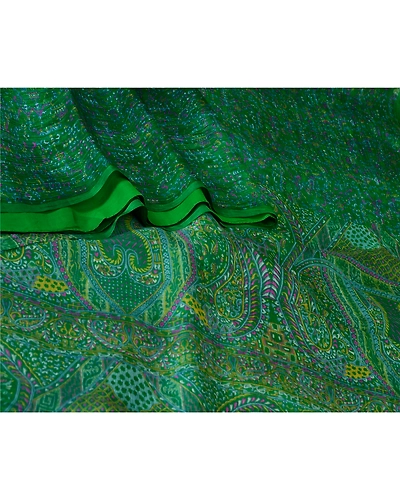 Sanskriti Vintage Green Sarees 100% Pure Silk Printed Sari Craft 5 Yard Fabric, PR-64737-Green-100% Pure Silk-1