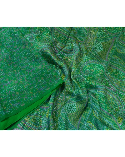 Sanskriti Vintage Green Sarees 100% Pure Silk Printed Sari Craft 5 Yard Fabric, PR-64737-Green-100% Pure Silk-3