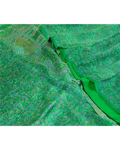 Sanskriti Vintage Green Sarees 100% Pure Silk Printed Sari Craft 5 Yard Fabric, PR-64737-Green-100% Pure Silk-5