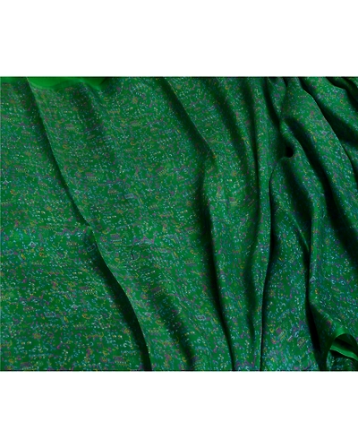 Sanskriti Vintage Green Sarees 100% Pure Silk Printed Sari Craft 5 Yard Fabric, PR-64737-Green-100% Pure Silk-9