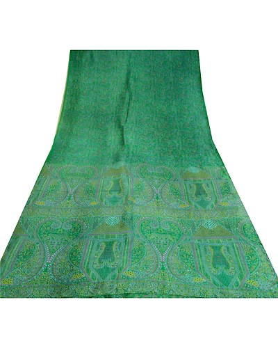 Sanskriti Vintage Green Sarees 100% Pure Silk Printed Sari Craft 5 Yard Fabric, PR-64737-Green-100% Pure Silk-11
