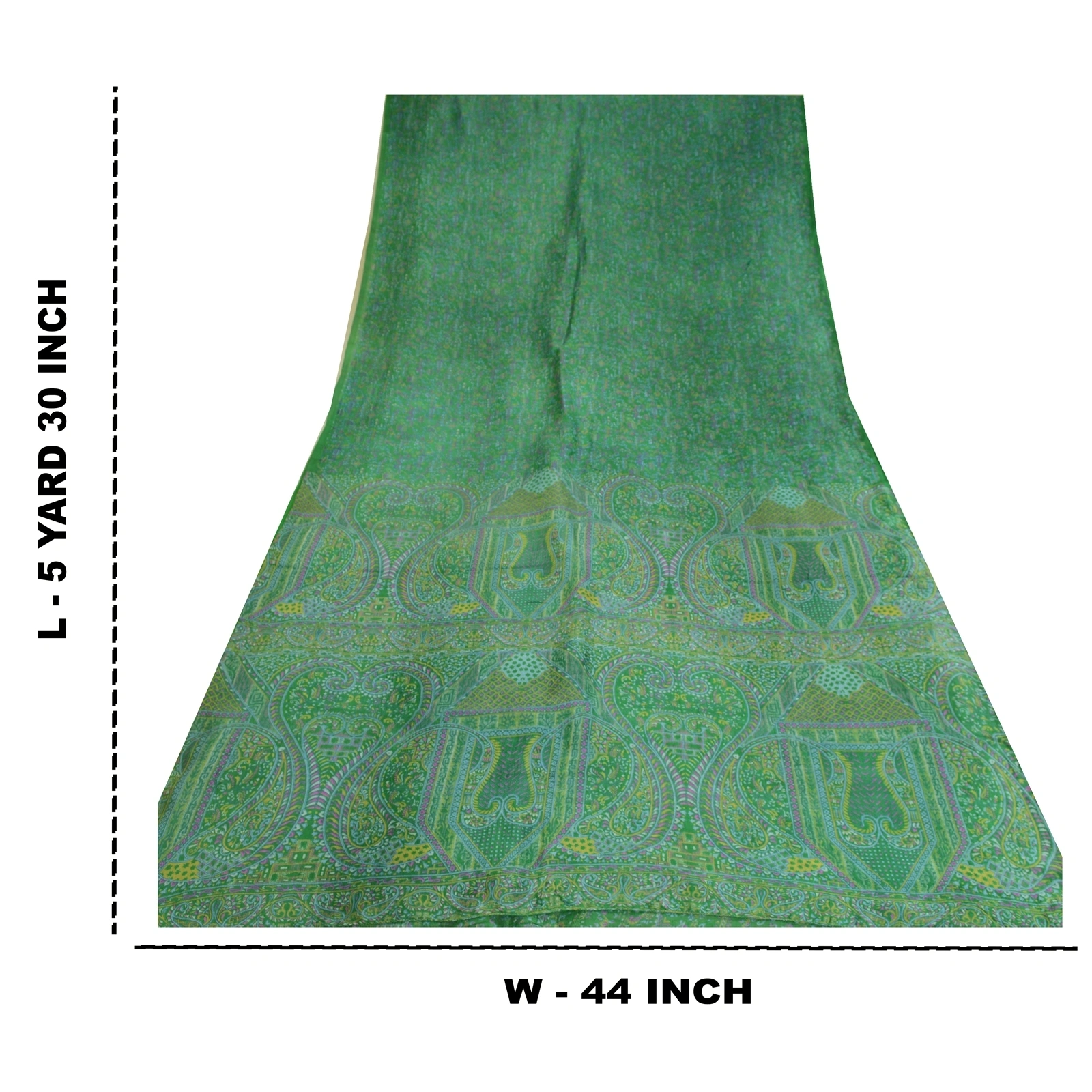 Sanskriti Vintage Green Sarees 100% Pure Silk Printed Sari Craft 5 Yard Fabric, PR-64737-Green-100% Pure Silk-12