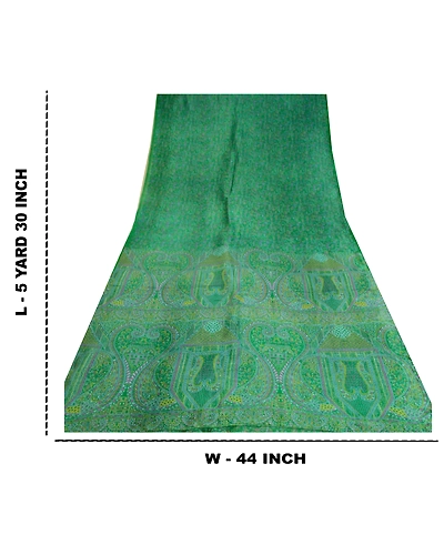 Sanskriti Vintage Green Sarees 100% Pure Silk Printed Sari Craft 5 Yard Fabric, PR-64737-Green-100% Pure Silk-12