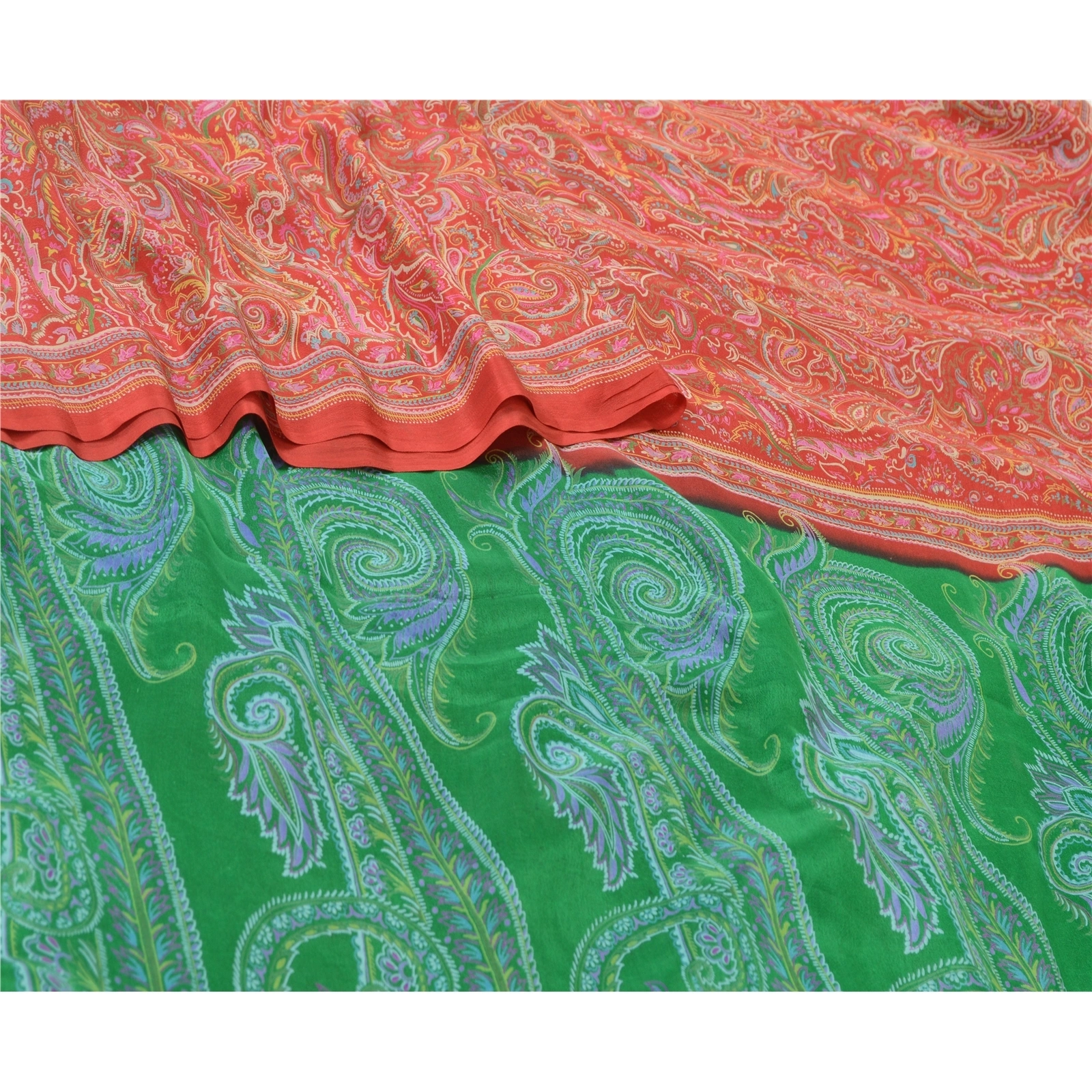 Sanskriti Vintage Dark Red/Green Sarees 100% Pure Silk Printed Sari Craft Fabric, PR-64744-Dark Red &amp; Green-100% Pure Silk-1