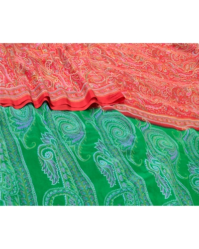 Sanskriti Vintage Dark Red/Green Sarees 100% Pure Silk Printed Sari Craft Fabric, PR-64744-Dark Red &amp; Green-100% Pure Silk-1
