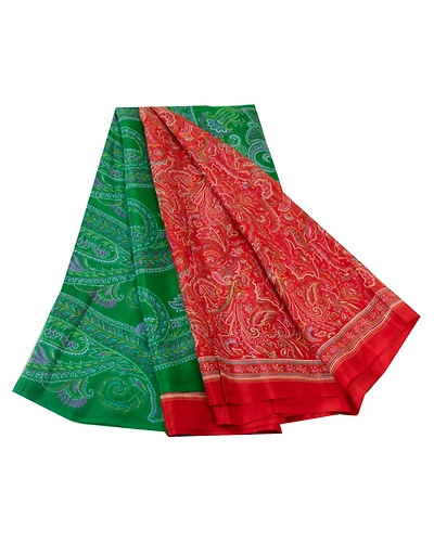 Sanskriti Vintage Dark Red/Green Sarees 100% Pure Silk Printed Sari Craft Fabric, PR-64744-Dark Red &amp; Green-100% Pure Silk-9