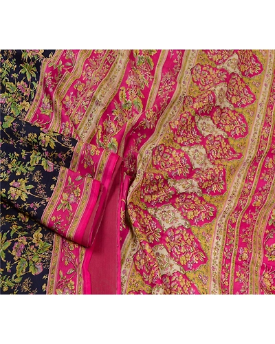 Sanskriti Vintage Blue/Pink Sarees 100% Pure Silk Printed Sari Craft Fabric, PR-64745-Blue &amp; Pink-Pure Silk-3
