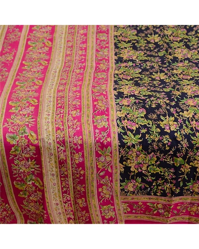 Sanskriti Vintage Blue/Pink Sarees 100% Pure Silk Printed Sari Craft Fabric, PR-64745-Blue &amp; Pink-Pure Silk-5