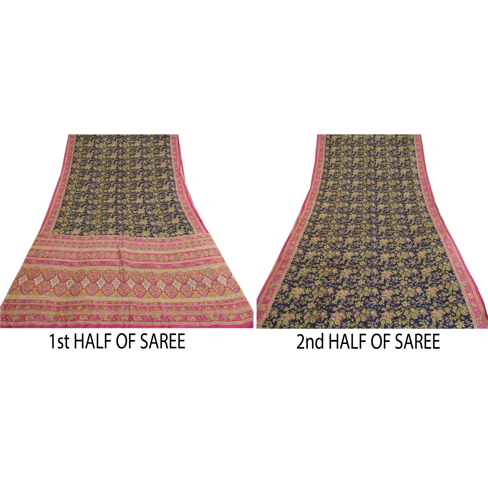 Sanskriti Vintage Blue/Pink Sarees 100% Pure Silk Printed Sari Craft Fabric, PR-64745-Blue &amp; Pink-Pure Silk-6