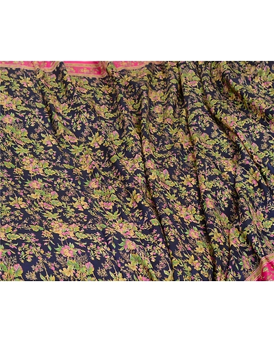 Sanskriti Vintage Blue/Pink Sarees 100% Pure Silk Printed Sari Craft Fabric, PR-64745-Blue &amp; Pink-Pure Silk-8