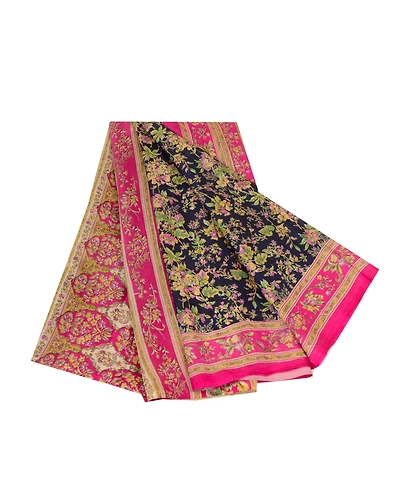 Sanskriti Vintage Blue/Pink Sarees 100% Pure Silk Printed Sari Craft Fabric, PR-64745-Blue &amp; Pink-Pure Silk-9