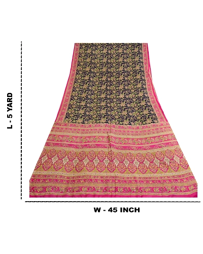 Sanskriti Vintage Blue/Pink Sarees 100% Pure Silk Printed Sari Craft Fabric, PR-64745-Blue &amp; Pink-Pure Silk-11