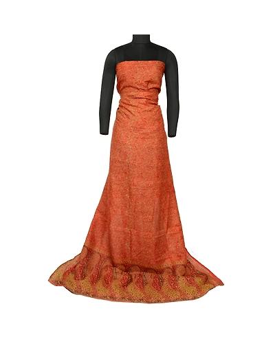 Sanskriti Vintage Orange Indian Sarees 100% Pure Silk Printed Sari Craft Fabric, PR-64754-Orange-Pure Silk-2