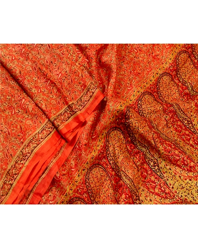 Sanskriti Vintage Orange Indian Sarees 100% Pure Silk Printed Sari Craft Fabric, PR-64754-Orange-Pure Silk-4