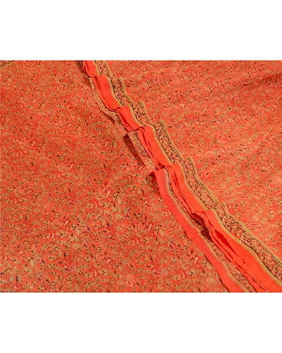 Sanskriti Vintage Orange Indian Sarees 100% Pure Silk Printed Sari Craft Fabric, PR-64754-Orange-Pure Silk-5