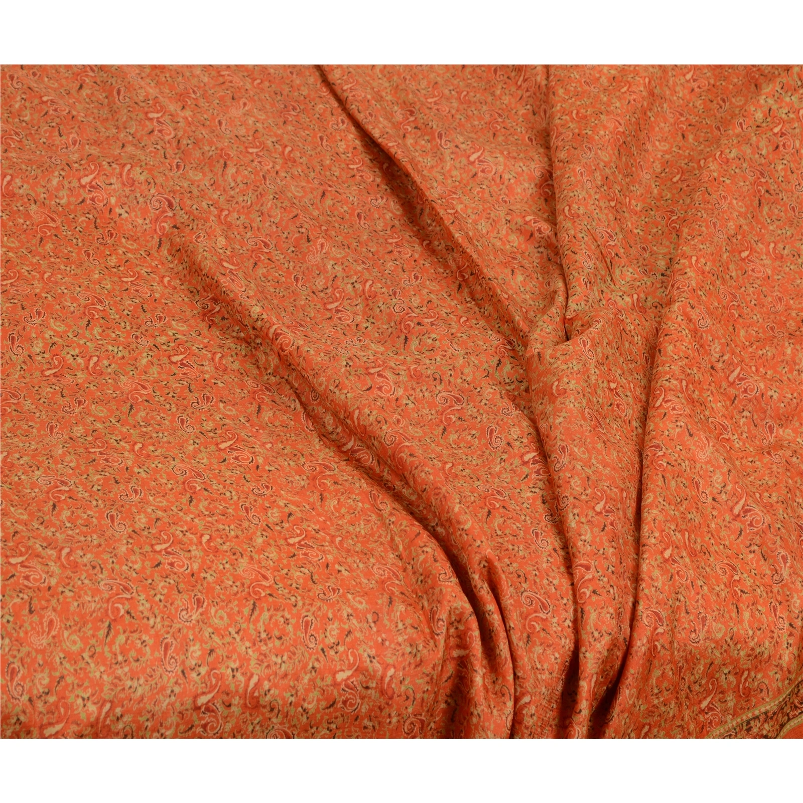 Sanskriti Vintage Orange Indian Sarees 100% Pure Silk Printed Sari Craft Fabric, PR-64754-Orange-Pure Silk-9