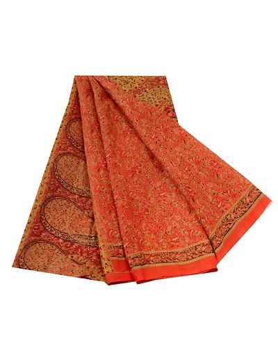Sanskriti Vintage Orange Indian Sarees 100% Pure Silk Printed Sari Craft Fabric, PR-64754-Orange-Pure Silk-10