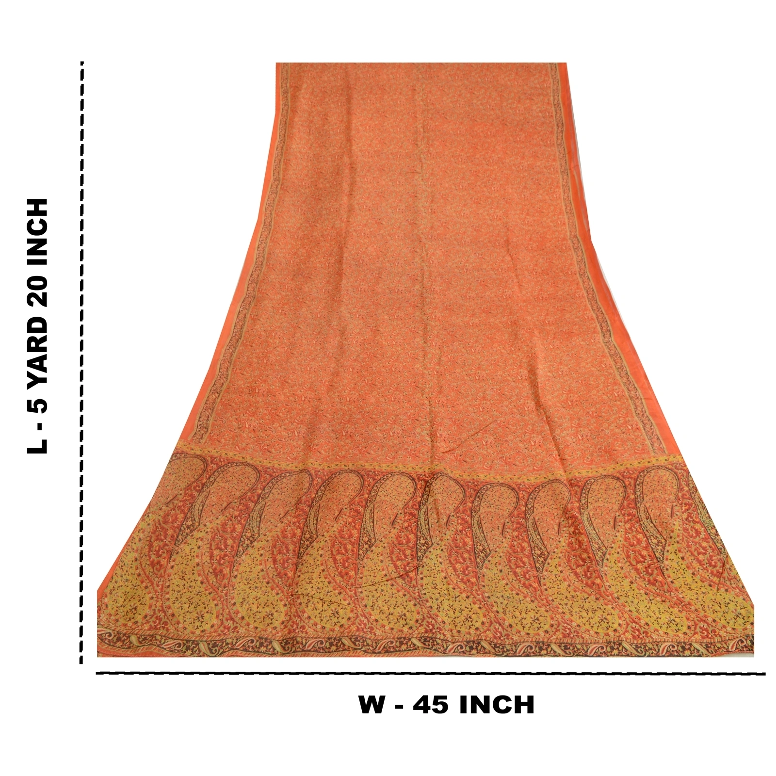 Sanskriti Vintage Orange Indian Sarees 100% Pure Silk Printed Sari Craft Fabric, PR-64754-Orange-Pure Silk-12