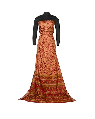 Sanskriti Vintage Brown/Dark Red Sarees 100% Pure Silk Printed Sari Craft Fabric, PR-64766-Brown &amp; Dark Red-100% Pure Silk-2