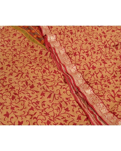 Sanskriti Vintage Brown/Dark Red Sarees 100% Pure Silk Printed Sari Craft Fabric, PR-64766-Brown &amp; Dark Red-100% Pure Silk-5