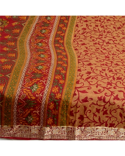 Sanskriti Vintage Brown/Dark Red Sarees 100% Pure Silk Printed Sari Craft Fabric, PR-64766-Brown &amp; Dark Red-100% Pure Silk-6