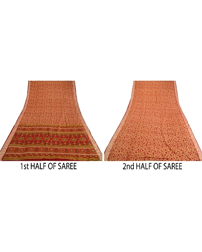 Sanskriti Vintage Brown/Dark Red Sarees 100% Pure Silk Printed Sari Craft Fabric, PR-64766-Brown &amp; Dark Red-100% Pure Silk-7