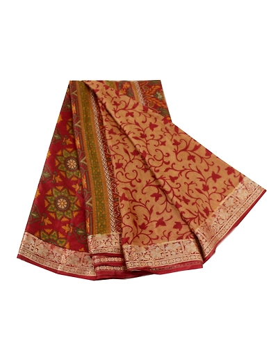 Sanskriti Vintage Brown/Dark Red Sarees 100% Pure Silk Printed Sari Craft Fabric, PR-64766-Brown &amp; Dark Red-100% Pure Silk-10