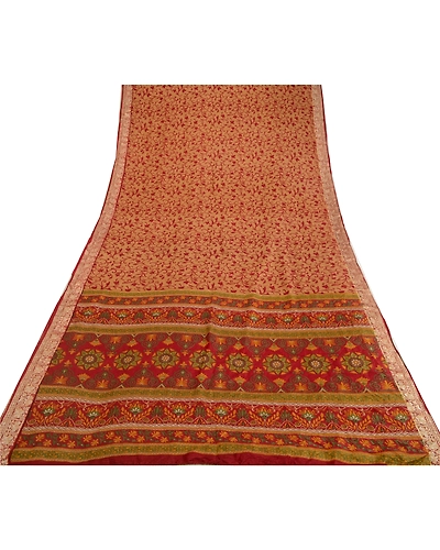 Sanskriti Vintage Brown/Dark Red Sarees 100% Pure Silk Printed Sari Craft Fabric, PR-64766-Brown &amp; Dark Red-100% Pure Silk-11