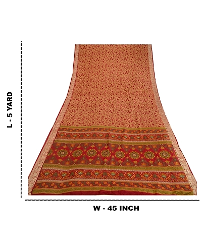 Sanskriti Vintage Brown/Dark Red Sarees 100% Pure Silk Printed Sari Craft Fabric, PR-64766-Brown &amp; Dark Red-100% Pure Silk-12