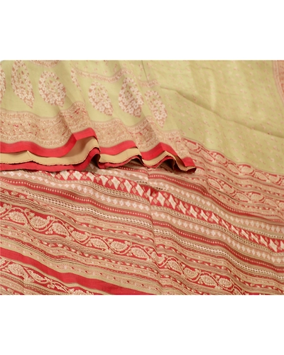 Sanskriti Vintage Green/Dark Red Sarees 100% Pure Silk Printed Sari Craft Fabric, PR-64768-Green &amp; Dark Red-100% Pure Silk-1