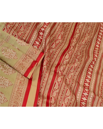 Sanskriti Vintage Green/Dark Red Sarees 100% Pure Silk Printed Sari Craft Fabric, PR-64768-Green &amp; Dark Red-100% Pure Silk-4