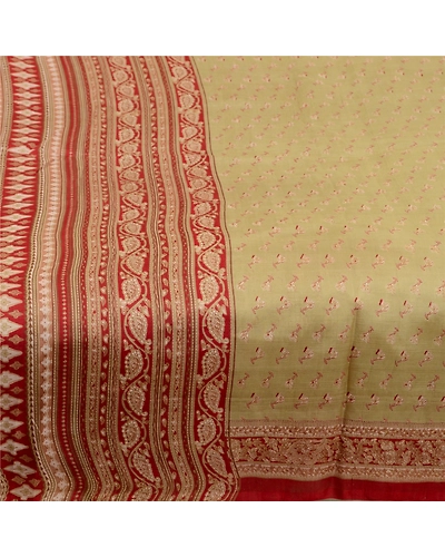 Sanskriti Vintage Green/Dark Red Sarees 100% Pure Silk Printed Sari Craft Fabric, PR-64768-Green &amp; Dark Red-100% Pure Silk-6