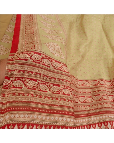 Sanskriti Vintage Green/Dark Red Sarees 100% Pure Silk Printed Sari Craft Fabric, PR-64768-Green &amp; Dark Red-100% Pure Silk-8