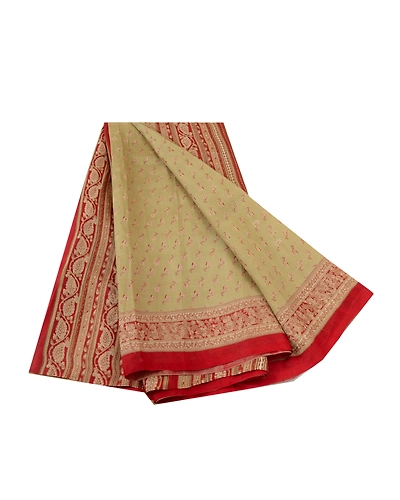 Sanskriti Vintage Green/Dark Red Sarees 100% Pure Silk Printed Sari Craft Fabric, PR-64768-Green &amp; Dark Red-100% Pure Silk-10