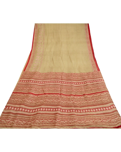 Sanskriti Vintage Green/Dark Red Sarees 100% Pure Silk Printed Sari Craft Fabric, PR-64768-Green &amp; Dark Red-100% Pure Silk-11