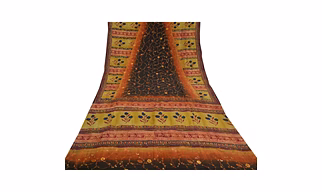 Sanskriti Vintage Multi Handmade Kantha Sarees Pure Crepe Silk Sari Craft Fabric, PRC-16443