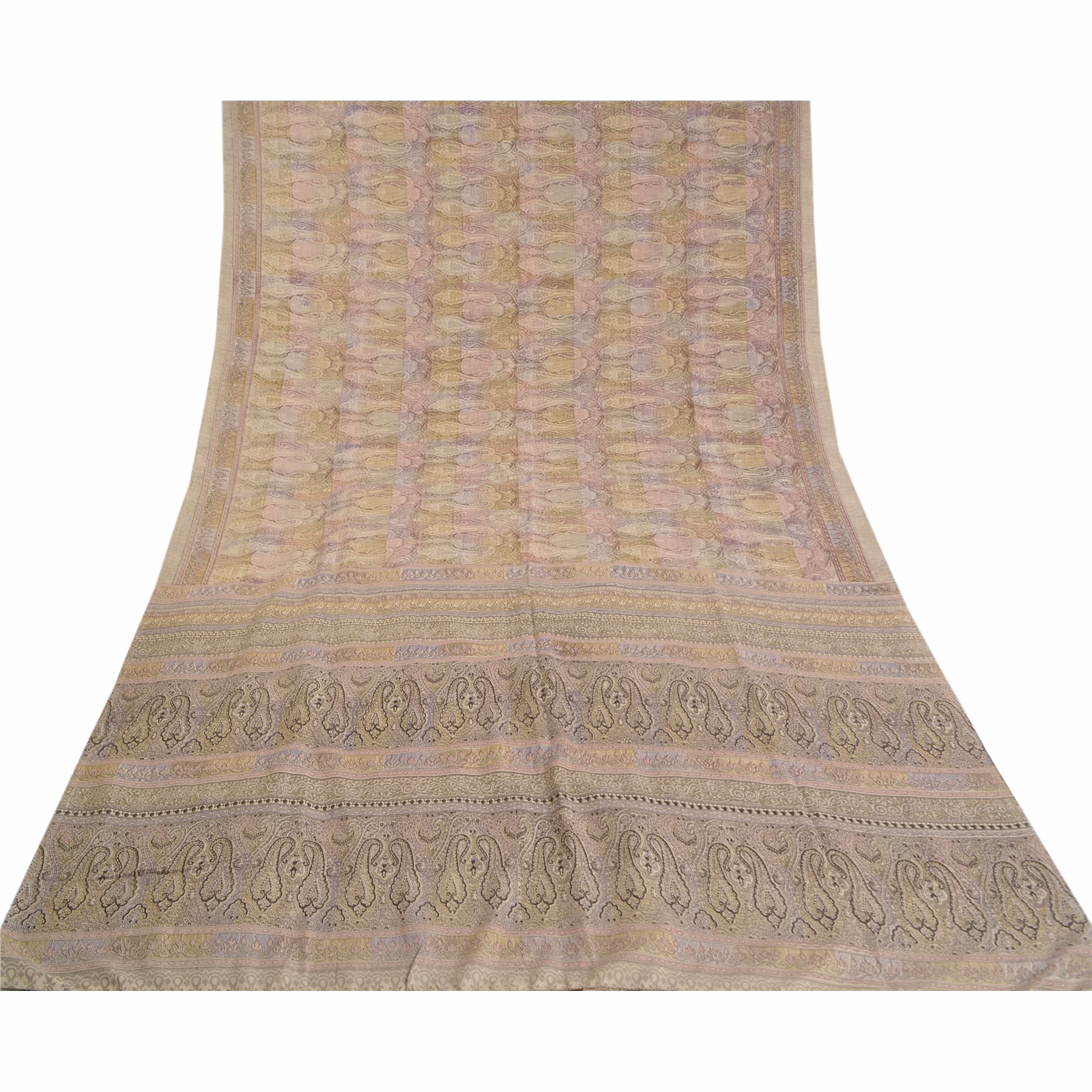 Sanskriti Vintage Ash Grey Indian Sarees Art Silk Printed Sari Craft Fabric, PRC-16850 image 6