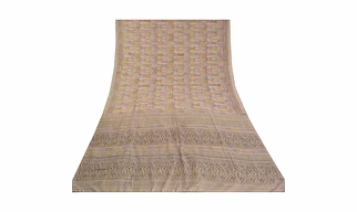 Sanskriti Vintage Ash Grey Indian Sarees Art Silk Printed Sari Craft Fabric, PRC-16850