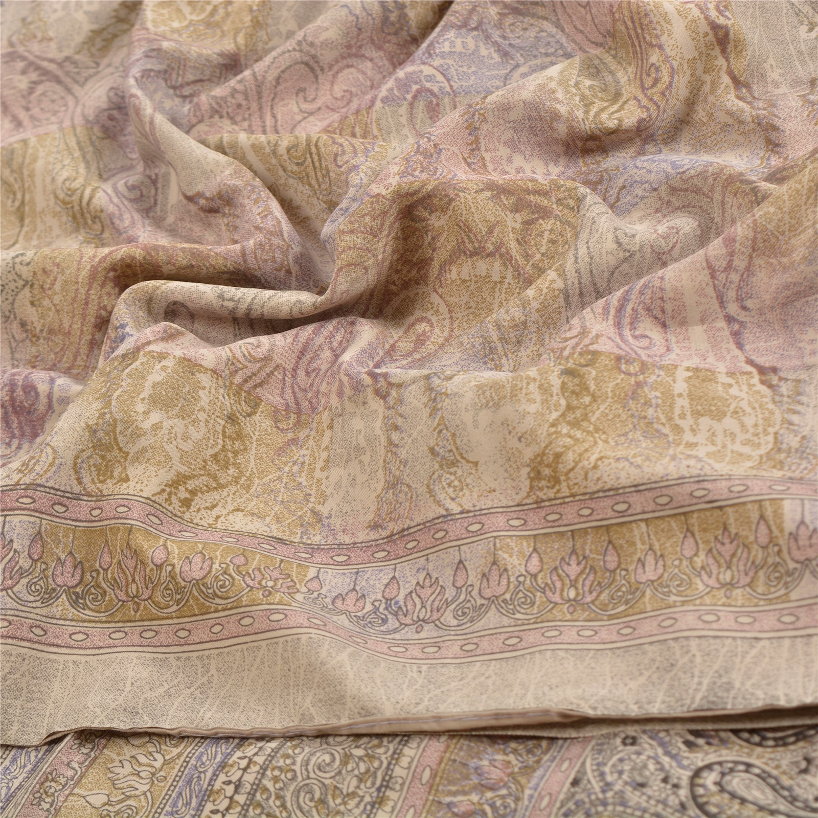 Sanskriti Vintage Ash Grey Indian Sarees Art Silk Printed Sari Craft Fabric, PRC-16850 image 1