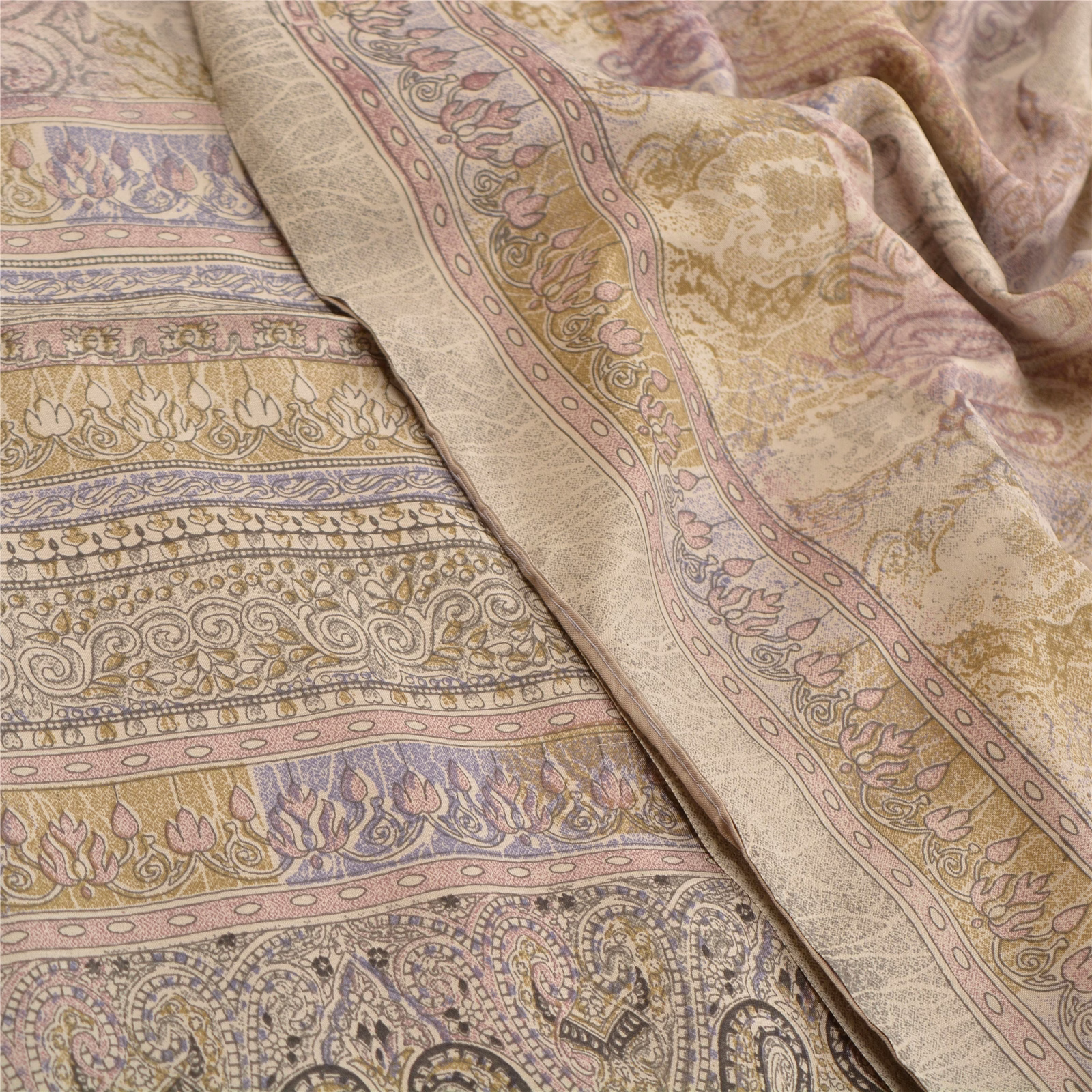 Sanskriti Vintage Ash Grey Indian Sarees Art Silk Printed Sari Craft Fabric, PRC-16850 image 3