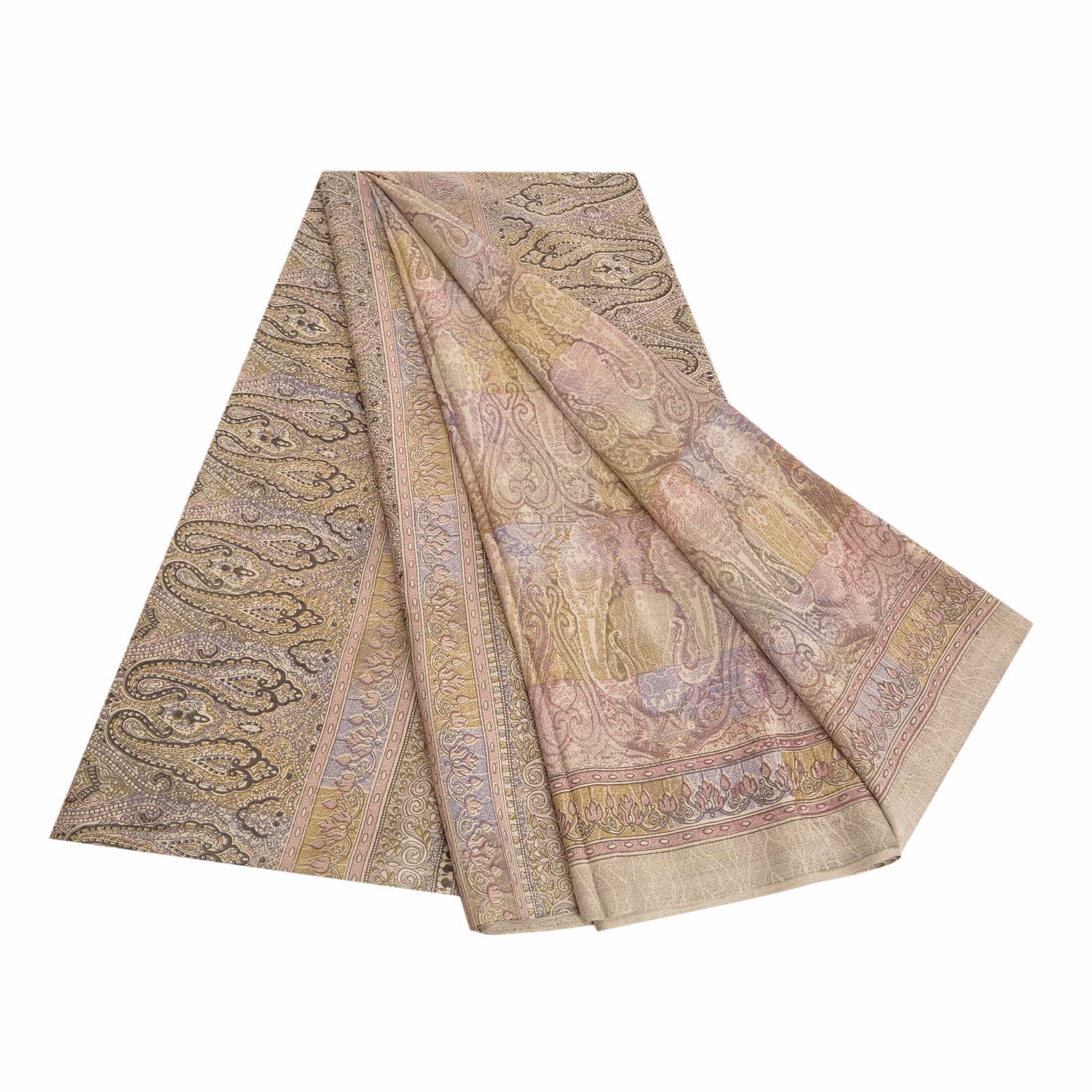 Sanskriti Vintage Ash Grey Indian Sarees Art Silk Printed Sari Craft Fabric, PRC-16850 image 4