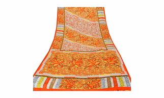 Sanskriti Vintage Printed Crepe Silk Sarees Multi Color Sari Craft Soft Fabric, PRC-5472