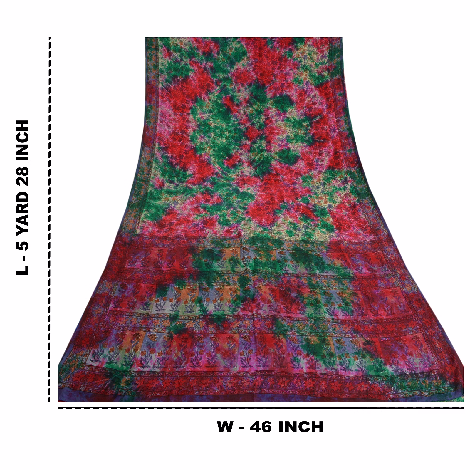 Sanskriti Vintage Sarees Indian Multi Tie-Dye Pure Crepe Silk Sari Craft Fabric, PRC-17996 image 5