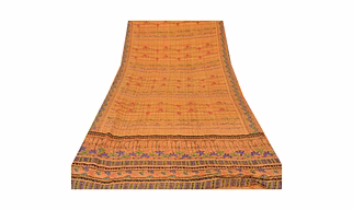 Sanskriti Vintage Peach Sarees Pure Crepe Silk Printed Sari Craft Soft Fabric, PRC-9020