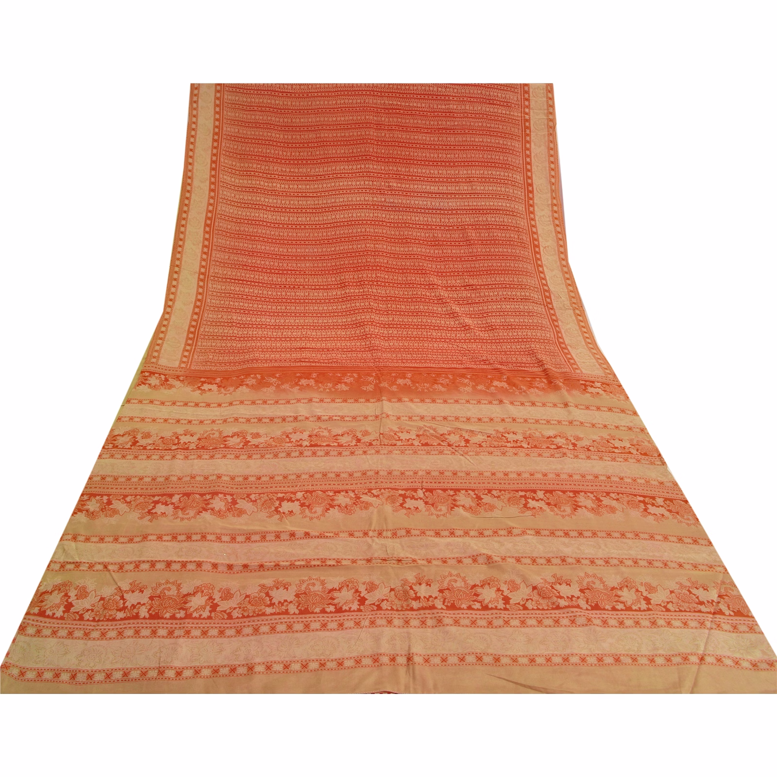 Sanskriti Vintage Sarees Red Indian Pure Crepe Silk Printed Sari Craft Fabric, PRC-18302 image 15