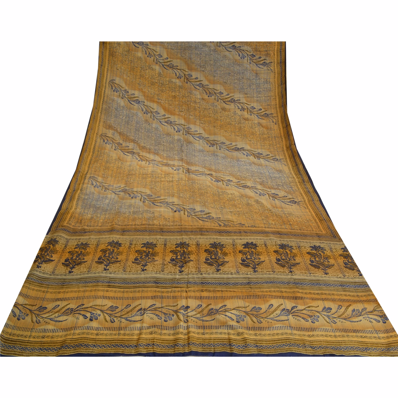 Sanskriti Vintage Sarees Green Indian Pure Crepe Silk Printed Sari Craft Fabric, PRC-18292 image 15